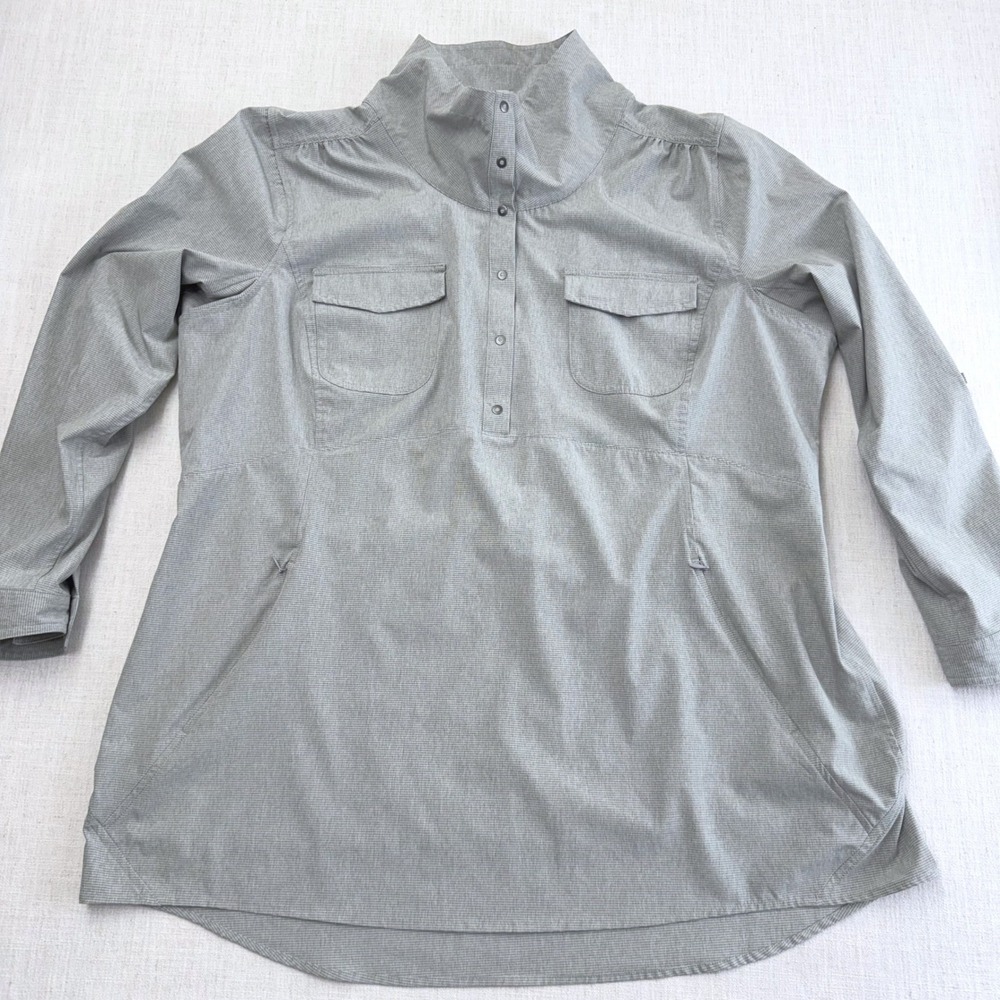 Duluth Trading Co Armachillo Cooling Tunic Shirt Womens 2XL Grey Stripe 45728